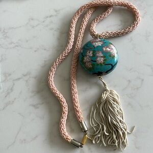 Vintage Chinese Cloisonne Pendant Necklace Floral Decoration braided necklace